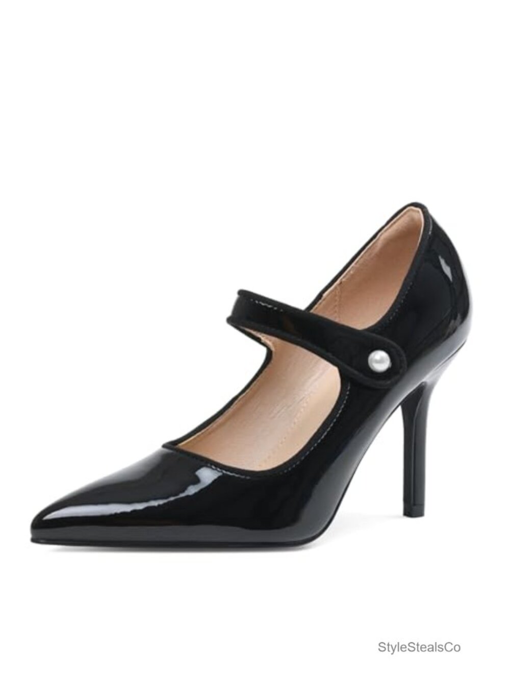 Mary Jane Heels Pointed Toe Stiletto Pump Patent Leather Dress Shoe